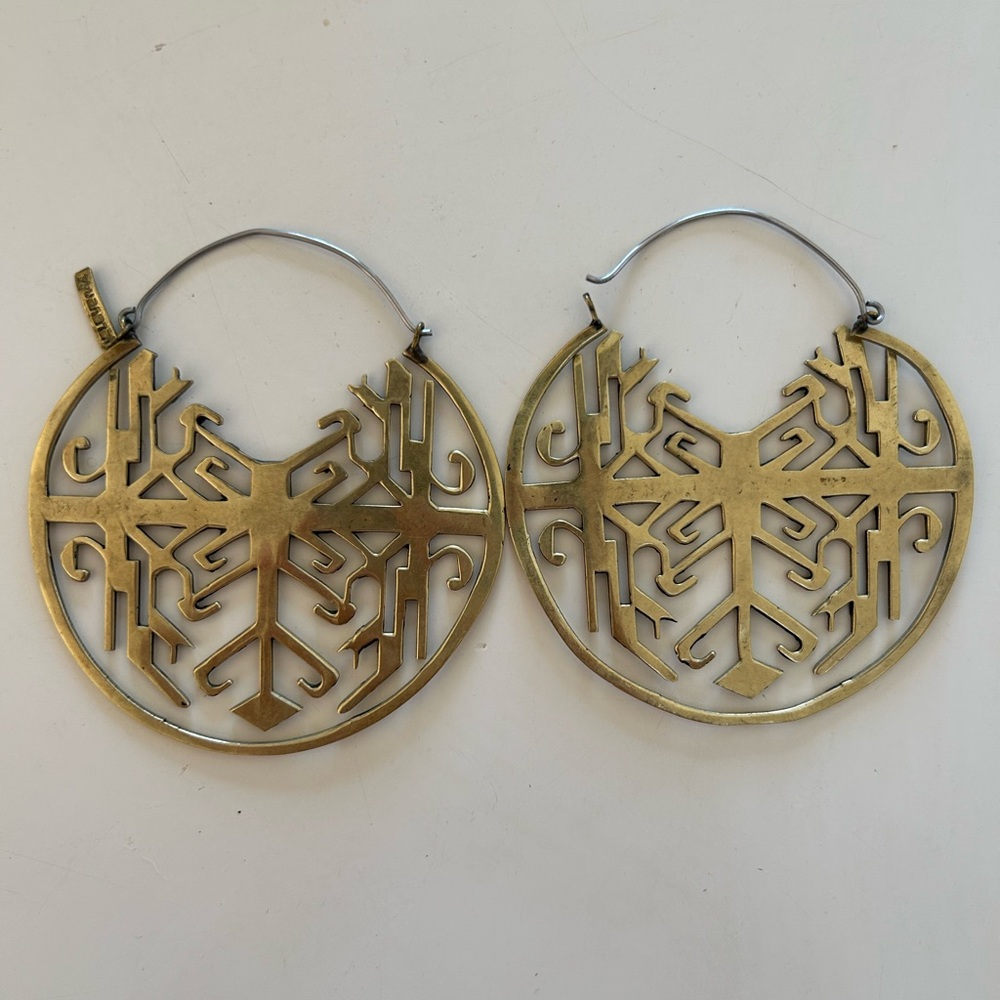 Brass Hoop Earrings with Intricate Design